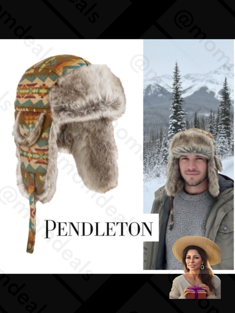 Pendleton 100% Wool Faux Fur Trapper Hat Solstice Canyon Southwestern MED unisex